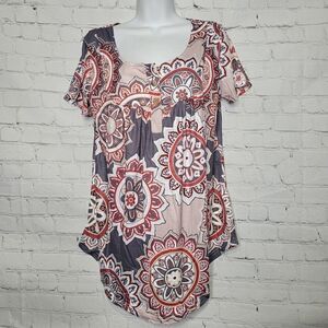 Women's Mandala Paisley Short Sleeve Top Medium